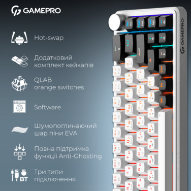 Бездротова механічна клавіатура GamePro Asgard Valhalla  (MK210W Pro) 65% QLAB orange switches