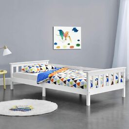 Дитяче ліжко з місцем для зберігання 90х200 см Молодіжне ліжко до 100 кг з рейковим каркасом Двох'ярусне ліжко соснове дерево Біле Біле 90х200 см
