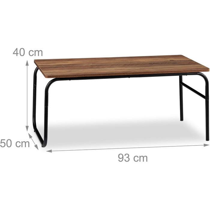Журнальний столик Relaxdays, промисловий дизайн, прямокутний, низький, суміш матеріалів, вигляд дерева, стіл для вітальні, коричневий/чорний