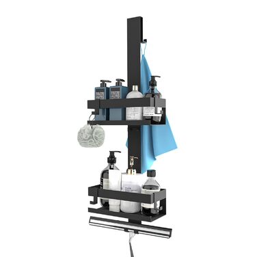 Настінна поличка для душу з нержавіючої сталі SUS304, без свердління, для скляних дверей (чорний)