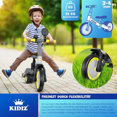 Біговел-триколіс KIDIZ 6-в-1 для дітей від 1 до 5 років (до 25 кг), сірий: з ручкою, захисним бампером, ременем безпеки, дзвінком та дзеркалом