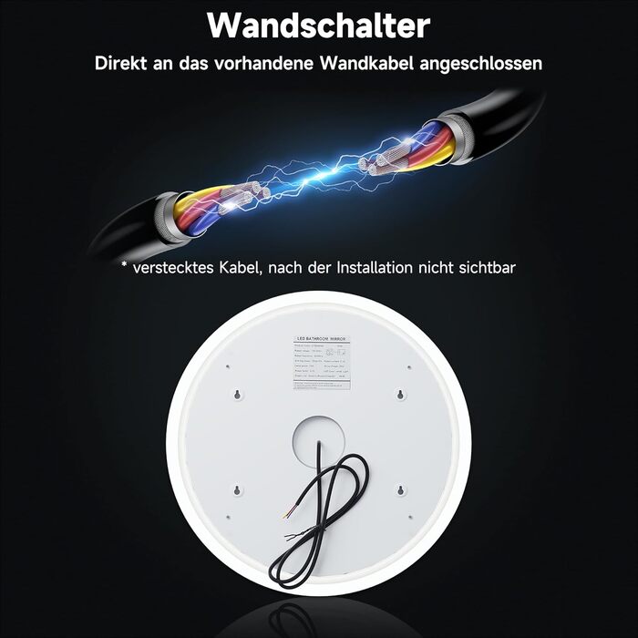 Дзеркало для ванної кімнати SONNI LED з підсвічуванням 80x60 см, прямокутне, біле