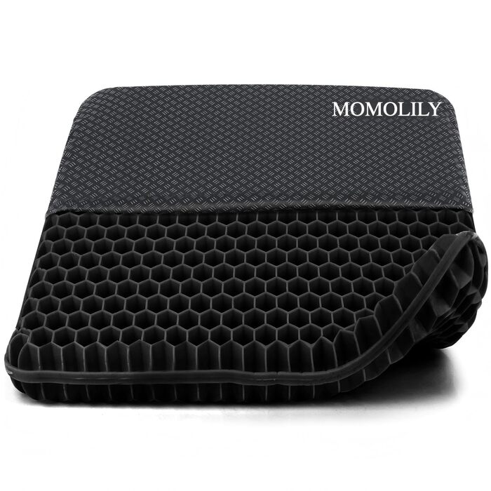 Ортопедична гелева подушка на стілець для офісу та авто, протиковзаюча та дихаюча, чорна (47x44x4 см)
