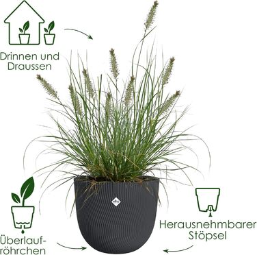 Квітчар Elho Sereh Rund 40 - горщик для дому та саду, перероблений пластик, Ø 39.0 x H 33.3 см, бежевий/антрацитовий