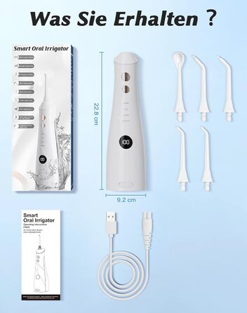 Електрична насадка для душу Munddusche: 5 струменів, 4 режими, для догляду за порожниною рота, водонепроникність IPX7, для дому та подорожей