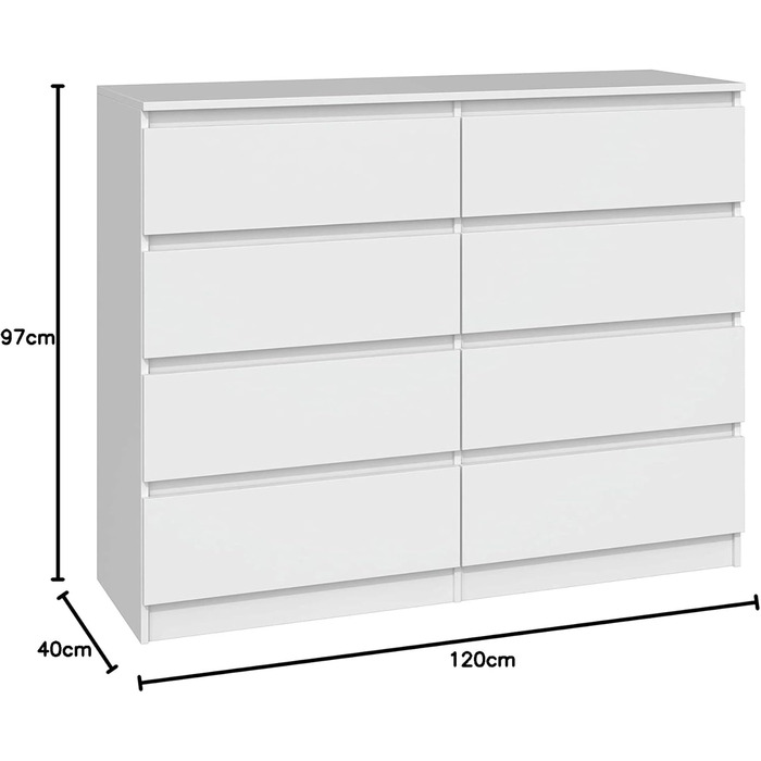 Комод Malwa M8 120 Білий Шафа для документів 8 висувних ящиків Для вітальні, спальні, дитячої кімнати та кабінету
