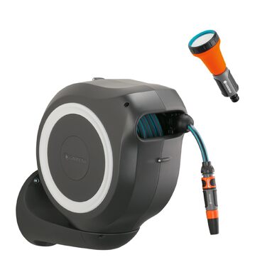 Шланг садовий Gardena RollUp M 20 м: гнучкий, з кріпленням на стіні, з розпилювачем, 20 м