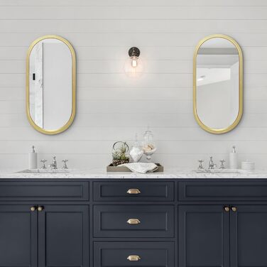 Дзеркало овальне Americanflat Spiegel Oval 30x61 см, золотий, з пластиковим каркасом для ванної, вітальні або спальні