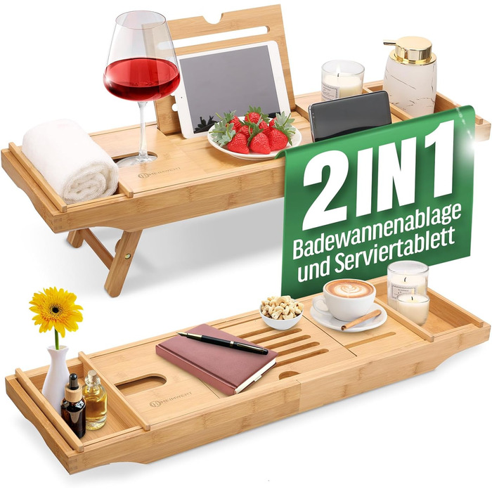 Підставка для ванни з бамбука - велика з розкладним тримачем | Підставка для ванни, столик для сніданку