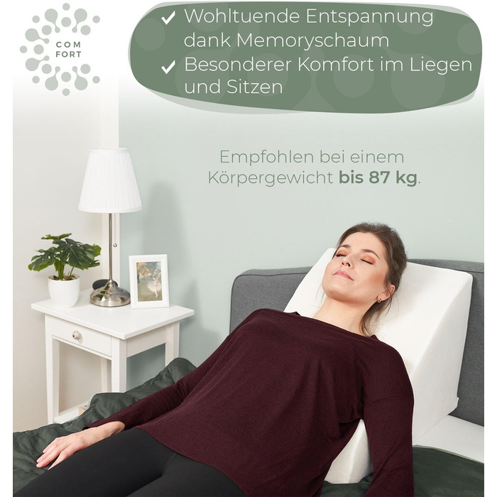 Ергономічна подушка для читання в ліжко та диван – зручна подушка для спини з Memory Foam – підходить як подушка при рефлюксі, клиновидна подушка для ліжка, подушка для спини в ліжку та сидячи, подушка для дивана, кістка для читання ВІДМІННО БІЛА