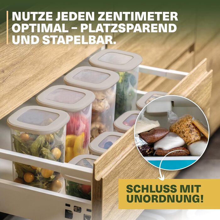 Набір контейнерів для зберігання з кришкою 12 шт. – Герметичні контейнери для борошна, мюслі, горіхів та ін. – Без BPA, складаються, придатні для миття в посудомийній машині – Вкл. наклейки