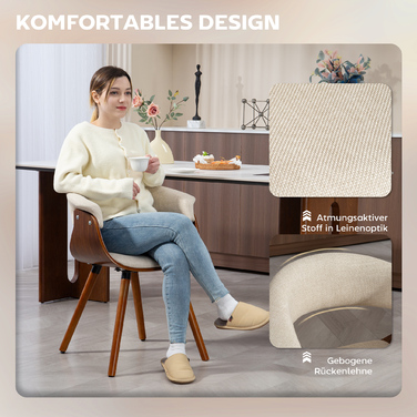 Крісло для їдальні HOMCOM, кухонне крісло зі спинкою, з виглядом льону, м'яке крісло з дерев'яними ніжками для обіднього столу, бежеве | Aosom