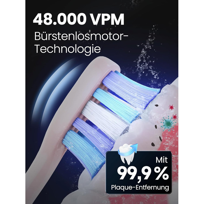 Електрична зубна щітка для дорослих B10PRO-Rosa, 5 режимів, 48000 VPM, IPX8, акумулятор 180 днів, таймер, 4 насадки, чохол