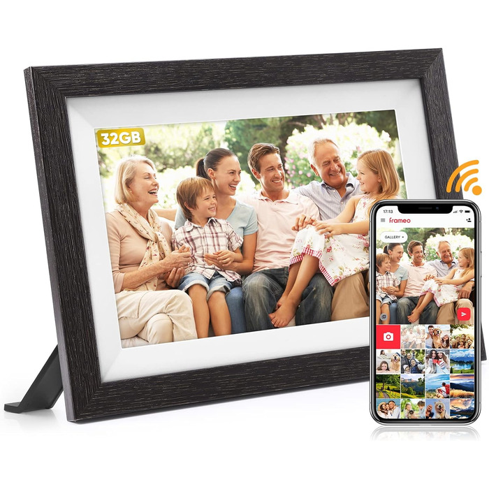 Frameo Цифровий фоторамка з Wi-Fi, FUMAT 10.1 дюймів, 32 ГБ, IPS HD сенсорний екран, автоматичне обертання, коричневий