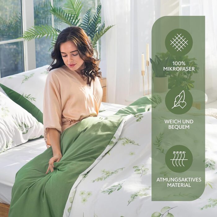 Комплект постільної білизни Dreamzie 200x200 см з 2 наволочками 80x80 см, сірий гілковий малюнок - постільна білизна для дорослих 200x200 з 100% мікрофібри, сертифікат Oeko TEX без хімікатів