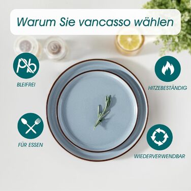 Набір посуду Steingut vancasso LOIRE 24тг. для 6 осіб: тарілки, супові тарілки, десертні тарілки, миски. Сучасний блакитний дизайн, безпечний для мікрохвильовки та посудомийної машини.