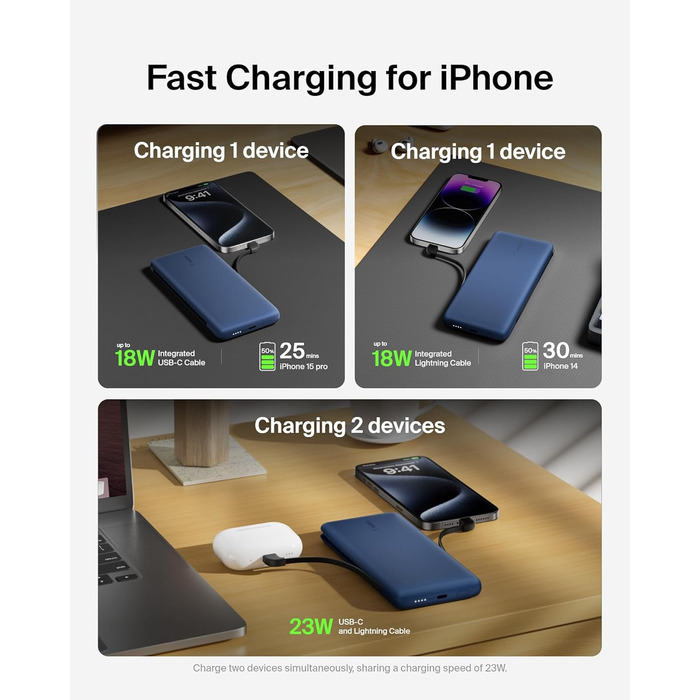 Повербанк Belkin BOOSTCHARGE Plus 10K (10 000 мАг, кабель Lightning & USB-C, додатковий порт USB-C)