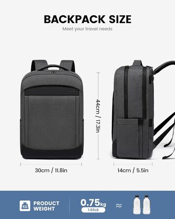 LOVEVOOK Рюкзак чоловічий великий, для ноутбука 17 дюймів, ділова сумка, рюкзак для роботи, шкільний рюкзак, водонепроникний, туристичний рюкзак, чоловічий, повсякденний, для офісу, роботи, подорожей, навчання (15.6 дюймів, Темно-сірий)