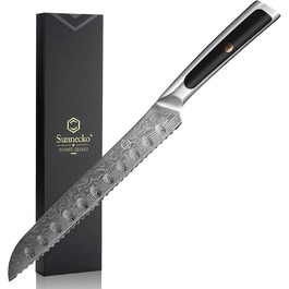Ніж Sunnecko Дамаск - кухонний ніж з високоякісної сталі Дамаск. Багатофункціональний кухонний ніж для дому та кухні з ергономічною ручкою (8 дюймів, ніж для хліба)
