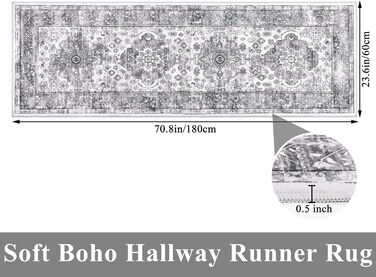Нековзна миюча бохо вінтажна направляюча для передпокою 60x240см для вітальні, кухні, спальні, сірий