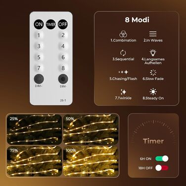 LED гірлянда для декорування приміщень та вулиці: 24 лампочки, 12м, RGB, тепле світло, 8 режимів, таймер, димування. Підходить для вечірки, саду, балкону, тераси, весілля, Різдва.