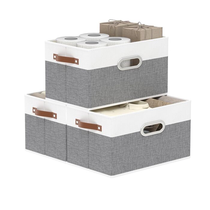Коробки для зберігання з тканини Yawinhe (3 шт.), 33x23x20 см, білий/сірий, SNK030WGXS