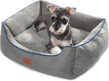 Ліжко для собак ліжко для маленьких собак кошик для собак - 63x53x20 см кошик для собак миється для великих кішок або маленьких собак, квадратна м'яке ліжко з м'який край і двосторонній внутрішня подушка, Сірий М (63x53x20 см) сірий