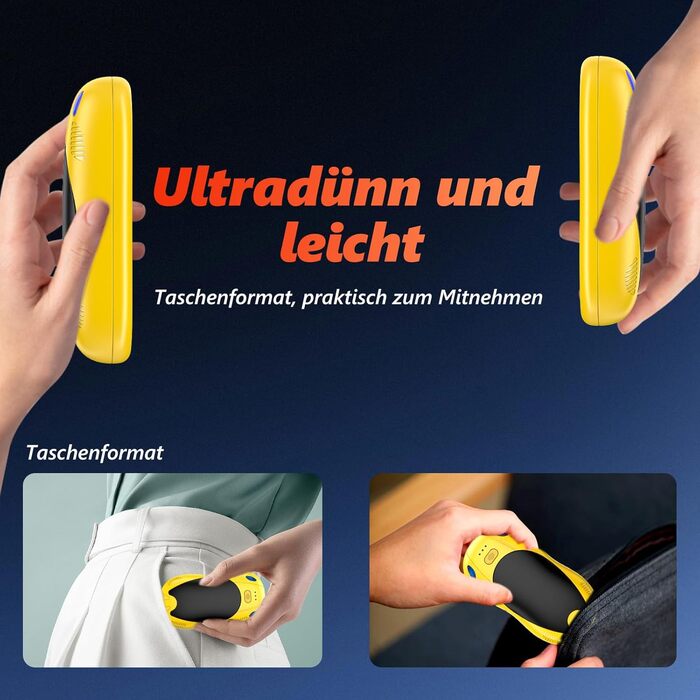 Електричні грілки для рук FANDLISS з магнітом, 10000mAh, 2 шт., з двостороннім нагрівом, USB, багаторазові, 3 рівні нагріву, для відпочинку на природі, гольфу, кемпінгу (3 жовті + чорні)