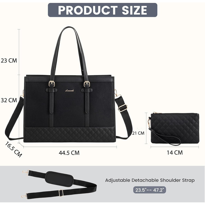 Сумка для ноутбука LOVEVOOK, жіноча, середнього розміру (17,3 дюйми), для роботи, навчання, офісу, універсітету, чорна