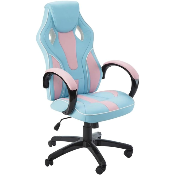Ігрове крісло X Rocker Maverick, ергономічне офісне крісло із середньою спинкою, штучна шкіра, регульована по висоті поворотна основа з натуральною поперековою підтримкою, рожево-блакитний жуйка