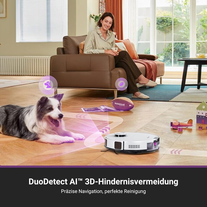 Робот-пилосос Eureka E20 Plus з потужністю 8000 Па, самостійною станцією очищення, функцією запобігання заплутування, 3D уникнення перешкод, 180 хвилин роботи, DuoDetect AI, білий