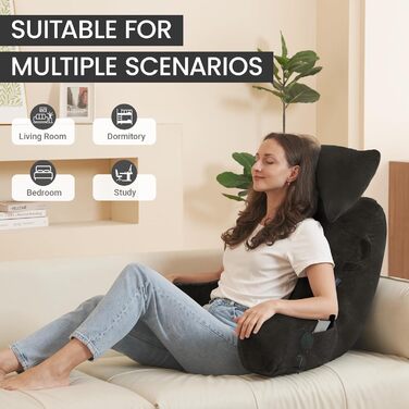 Підлогове крісло для читання з підголівником (Oeko-Tex), м'яке спинне крісло з підлокітниками та кишенями для дорослих, зручне ліжко-крісло з Memory Foam для гуртожитку (Сірий, Преміум Великий)