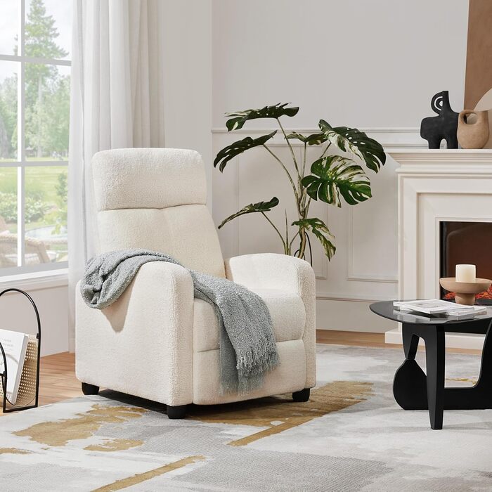 Крісло-релакс Yaheetech з регульованою підніжкою, крісло для телевізора, крісло-ліжак з тканини Boucle, колір слонова кістка