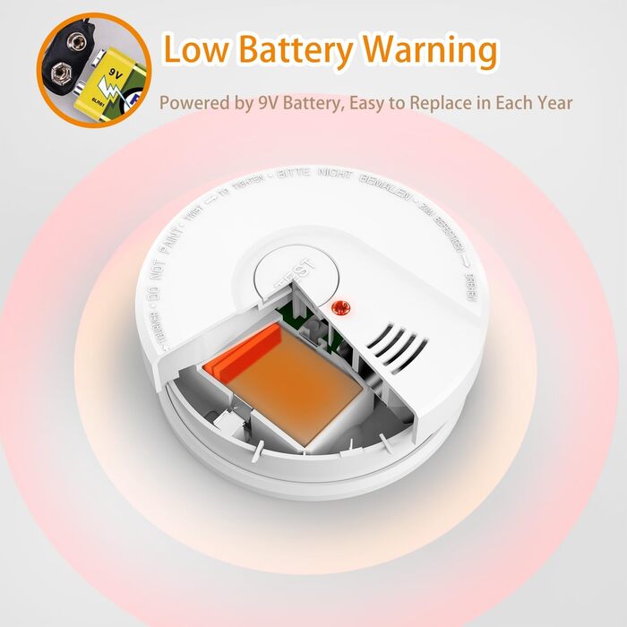 Пожежні сповіщувачі для дому та офісу з фотоелектричним датчиком на 10 років, оптичний димовий сповіщувач, 2 шт.