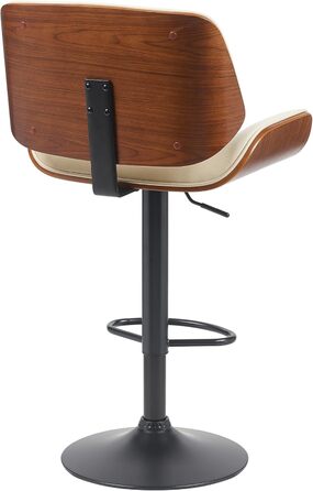 Барний стілець CLP Beverley з штучної шкіри, регульована висота та поворотний, дерев'яний, з підніжкою, колір: горіх/кремовий