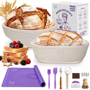 Набір для випікання кислотного хліба MIAOKE: корзини для бродіння, скребок для тіста, ніж для хліба, пензлик, підкладки та інше