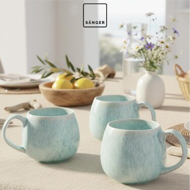 Набір чашок SÄNGER Paros, 4 шт., 300 мл, кераміка ручної роботи, для кави та чаю, набір для 4 осіб, кремовий колір з пісочною текстурою, PREMIUM COLLECTION, миється в посудомийній машині