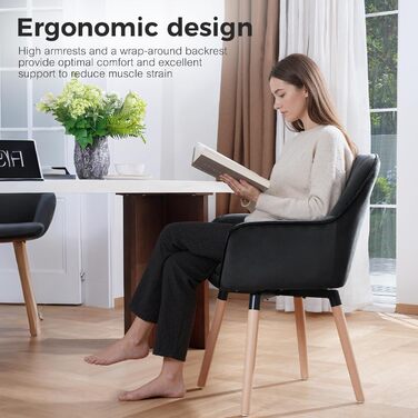 Крісла для обідньої зони ELUCHANG, набір 2 шт., поворотні на 360°, м'яке сидіння (10 см), з високими підлокітниками, кремово-білий велюр, до 150 кг, для спальні, кухні, вітальні