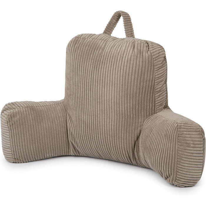 Підголовник Flumi з підлокітниками для читання, перегляду телевізора та відпочинку, подушка для ліжка та дивана з пральною наволочкою, наповнювач Foam, спинка з ручкою для перенесення (Кord, Бежевий)