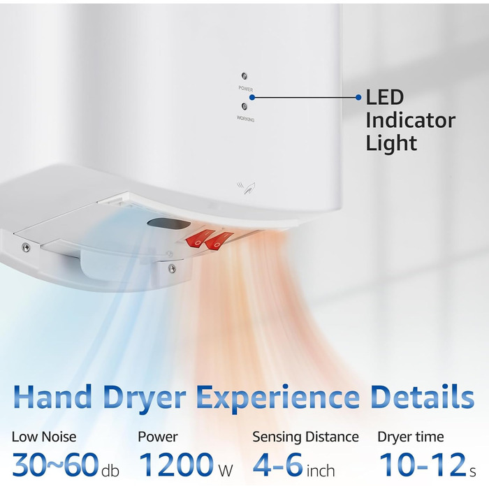 Електричний автоматичний сушар для рук настінний, 1200W (білий)