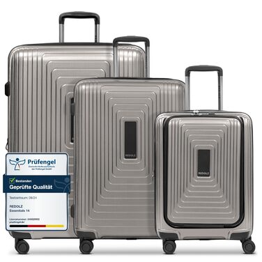 Набір валіз REDOLZ Essentials 14: S (55 см), M (66 см), L (77 см) з відділом для ноутбука, розширюваний, 4 колеса, TSA, Coffee Grey Metallic