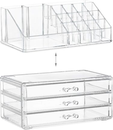 Невелике, 2-х частинне сховище для макіяжу з висувними ящиками, косметична полиця, що укладається, ука (прозора)