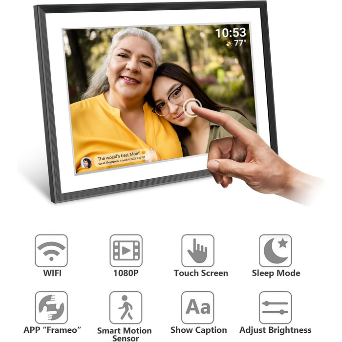 Цифровий фоторамка Cytem 10.1 дюйма | Wi-Fi, FrameO, 32GB, сенсор руху, автоповорот, IPS 16:10, сенсорний екран, чорно-білий