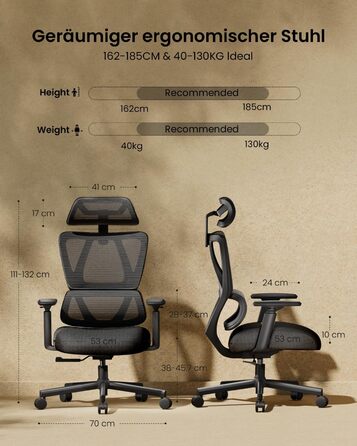 Крісло офісне ProtoArc EC100 чорне з підлокітниками та регульованою спинкою, Mesh, для дому та офісу