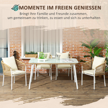 Набір садових меблів, 5 предметів, з імітацією ротангу, подушки для сидіння та спинки, міцний алюмінієвий каркас, колір: жовтий/білий/бежевий