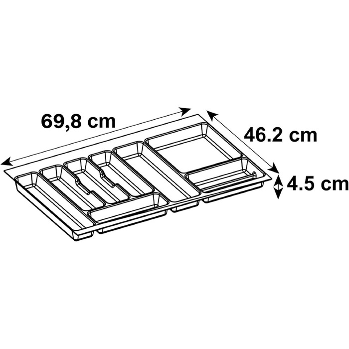Лоток для столових приборів DELINIA для шухляди - пластик - темно-сірий - шухляда 120 см - вставка для столових приборів (Д. 69,8 х Ш. 46,2 см)