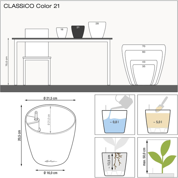 Горщик для квітів LECHUZA CLASSICO Color 21, сірий шифер, 22x22x20 см