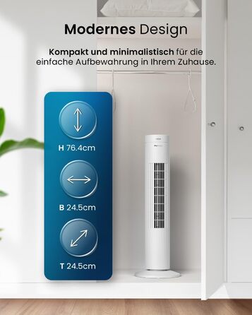 Турбовентилятор Pro Breeze з дистанційним керуванням, 76 см, осциляція 65°, таймер, 3 швидкості, тихий, для спальні та офісу, білий