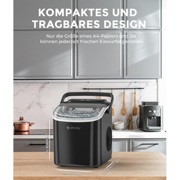 Машина для приготування льоду Ecozy - компактна, самоочисна, 9 кубиків за 6 хвилин, 12 кг/24 год, для дому та вечірок