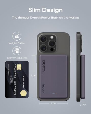 Вт, магнітний, бездротовий, сумісний з iPhone 15/14/13 Pro (фіолетовий), 10000mAh, 20